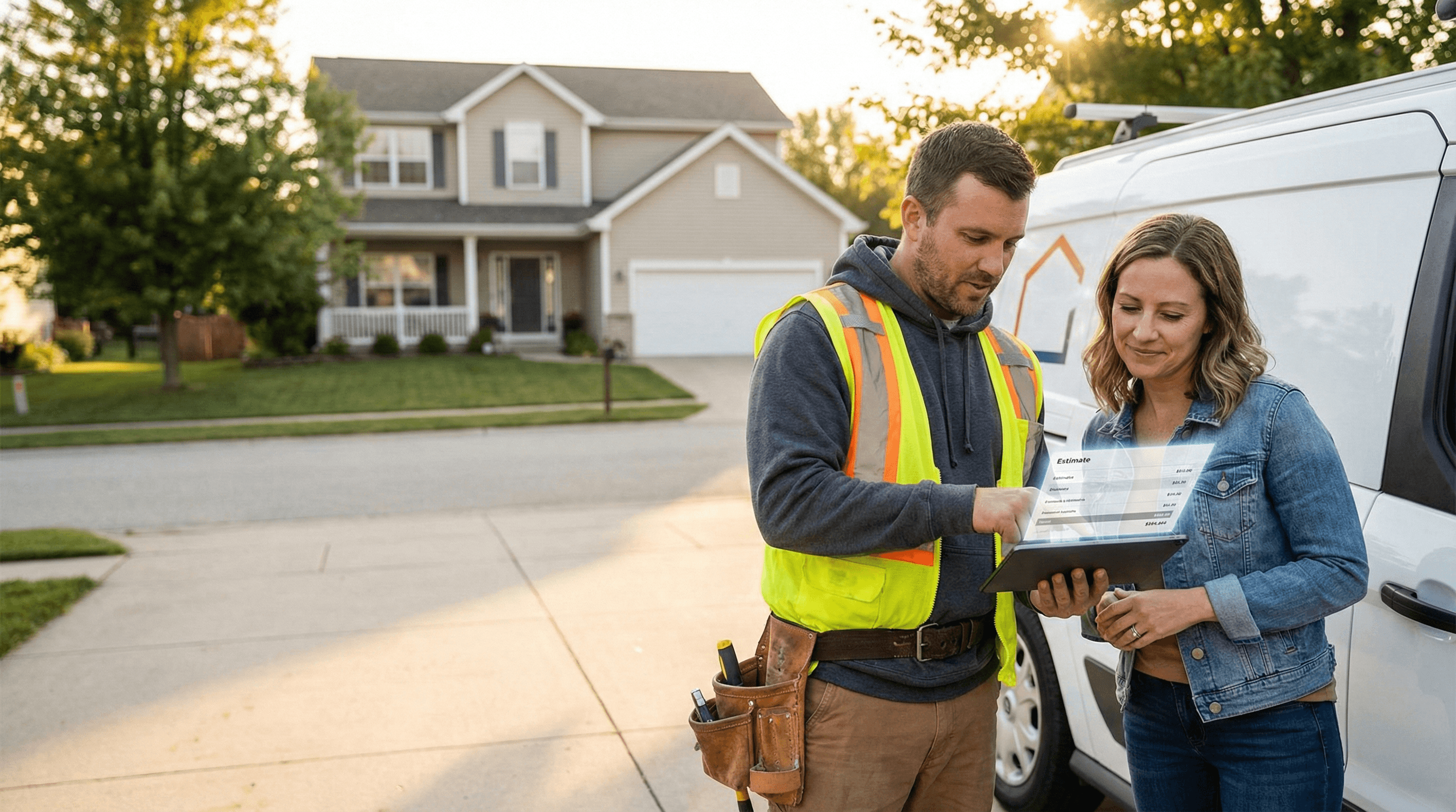 Contractor showing estimate to customer