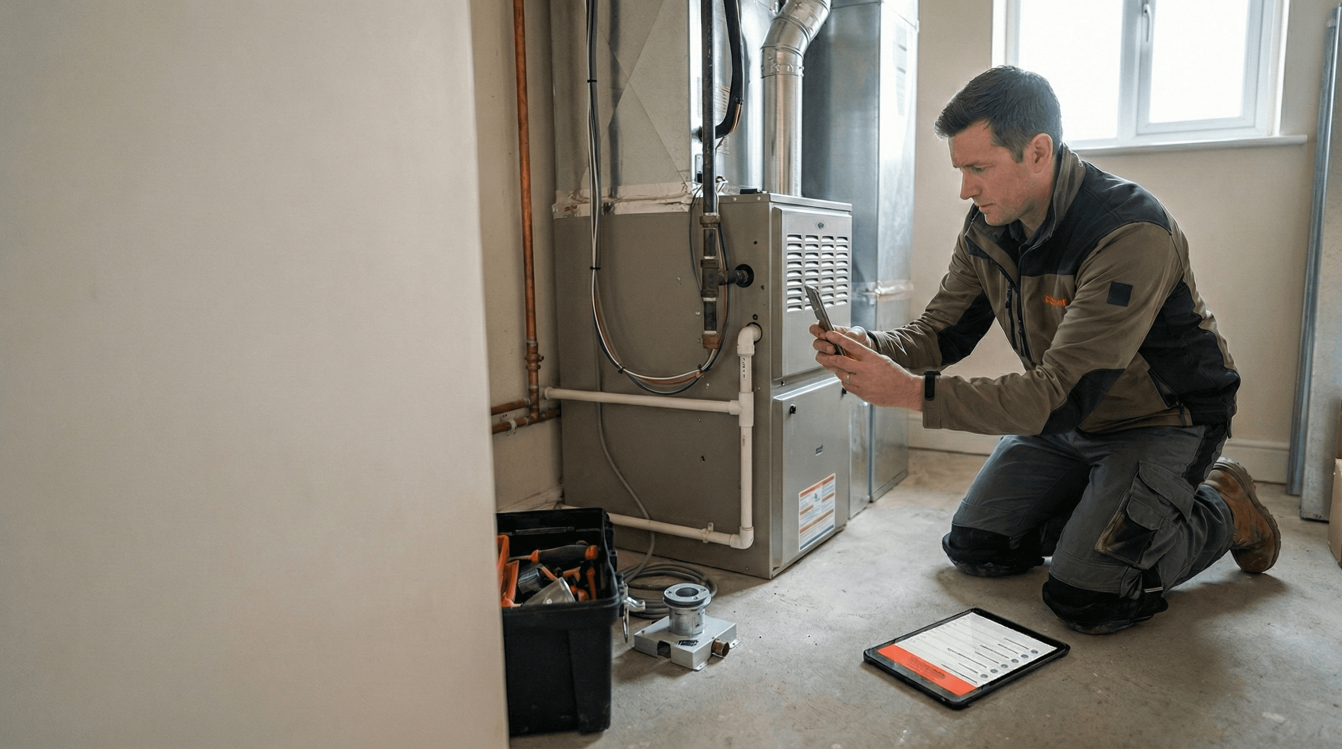Technician documenting work with phone